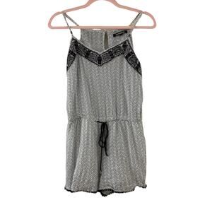 HANDBOOK Black and White Embroidered Spaghetti Strap Romper Small